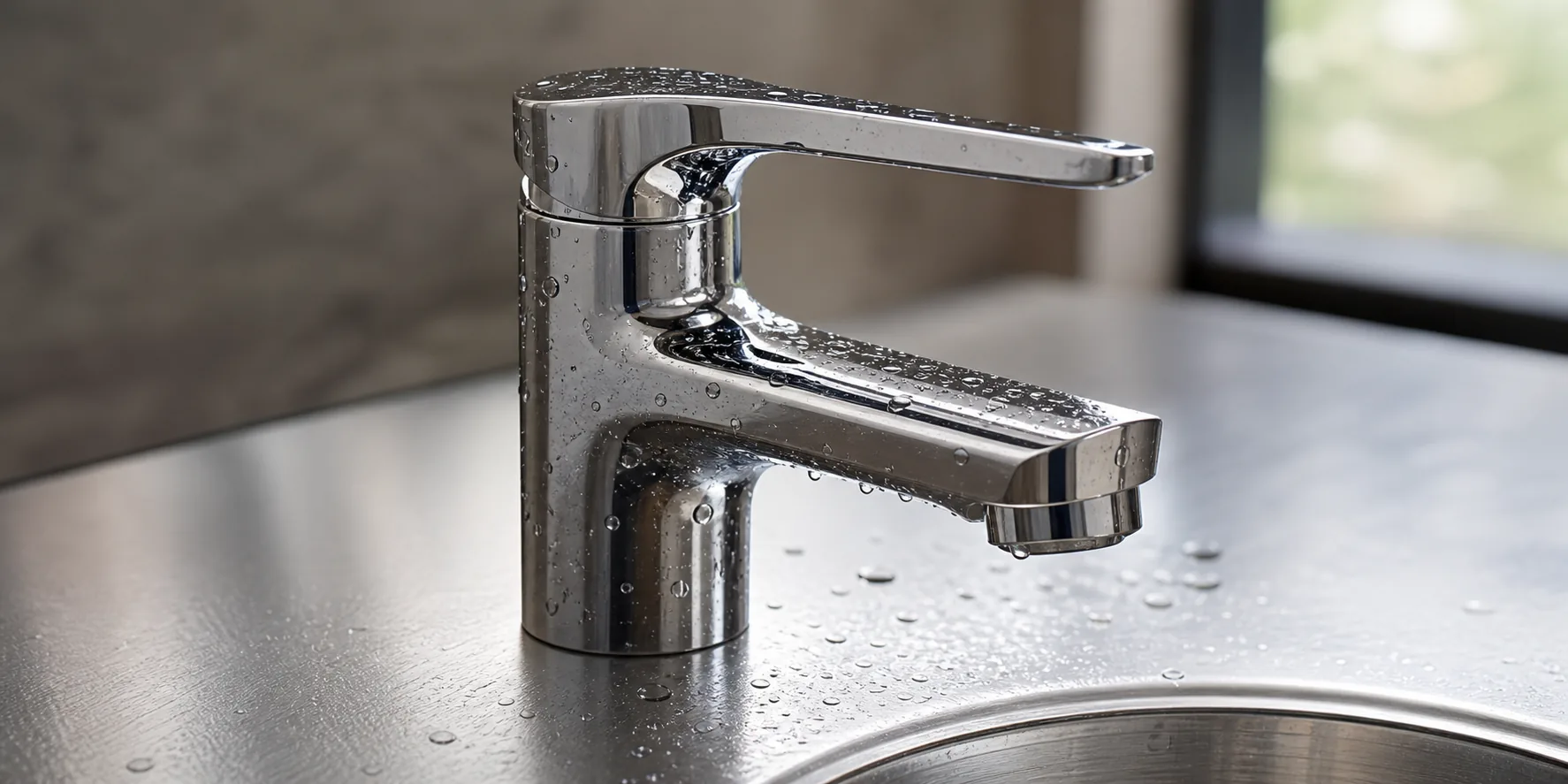Close-up of a lever-handle faucet that meets the one-hand, five-pound-force ADA requirement