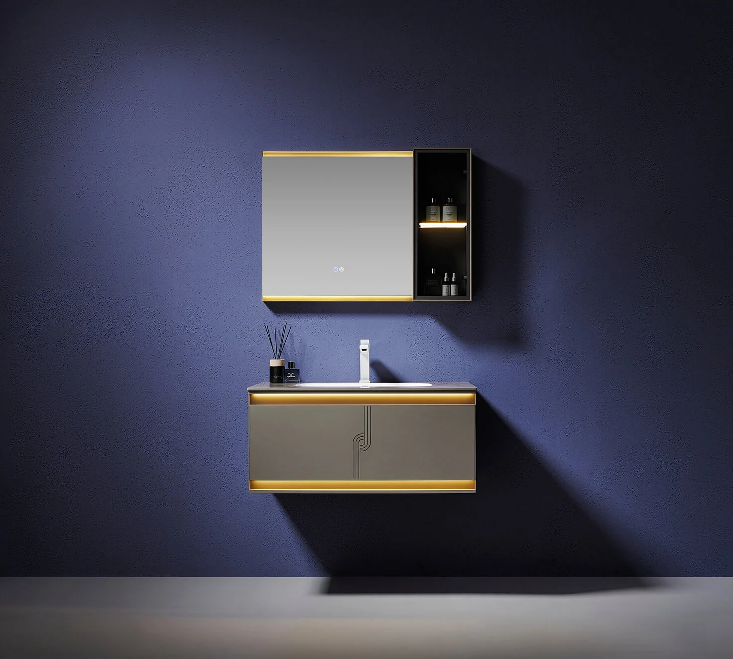 LD-3823 Contemporary 35" Wall-Mounted Stainless Steel Bathroom Vanity with LED M