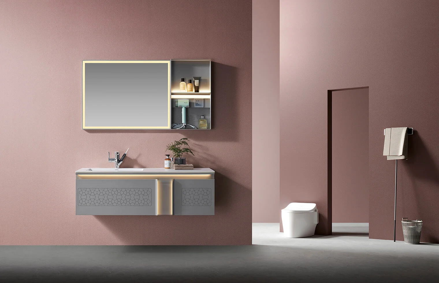 LD-3816 Contemporary 47" Wall-Mounted Stainless Steel Bathroom Vanity with LED M