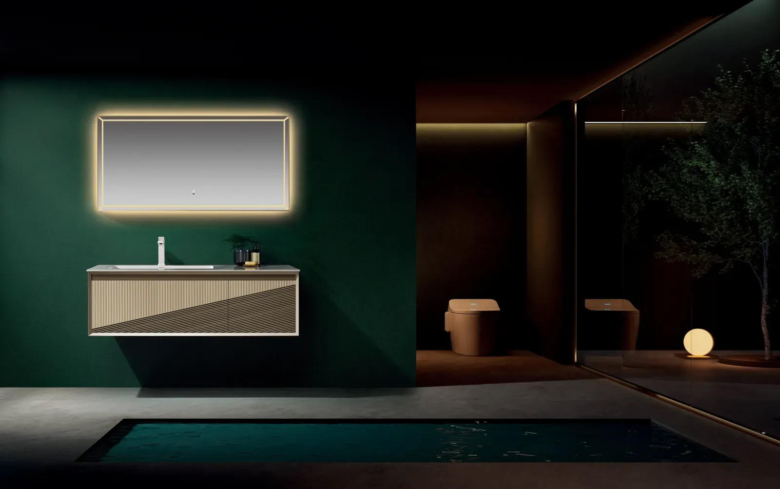 LD-3887 Contemporary 51" Wall-Mounted Stainless Steel Bathroom Vanity with LED M