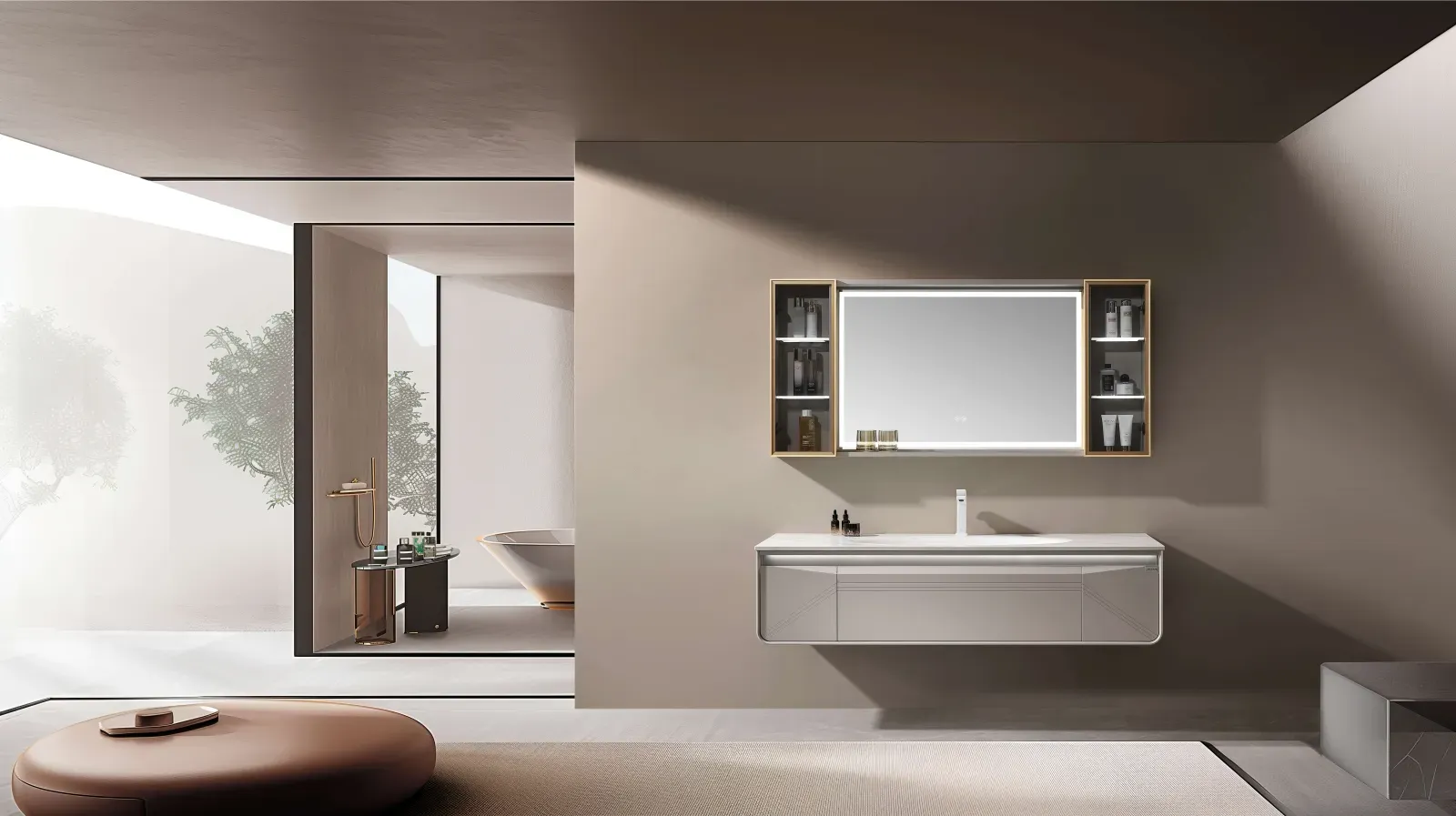 LD-5200 Contemporary 59" Wall-Mounted Stainless Steel Bathroom Vanity with LED M
