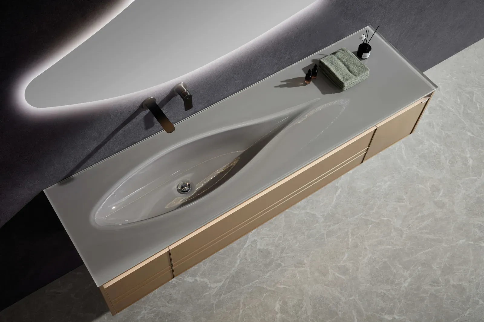 LD-5232 Contemporary 79" Wall-Mounted Stainless Steel Bathroom Vanity with LED M