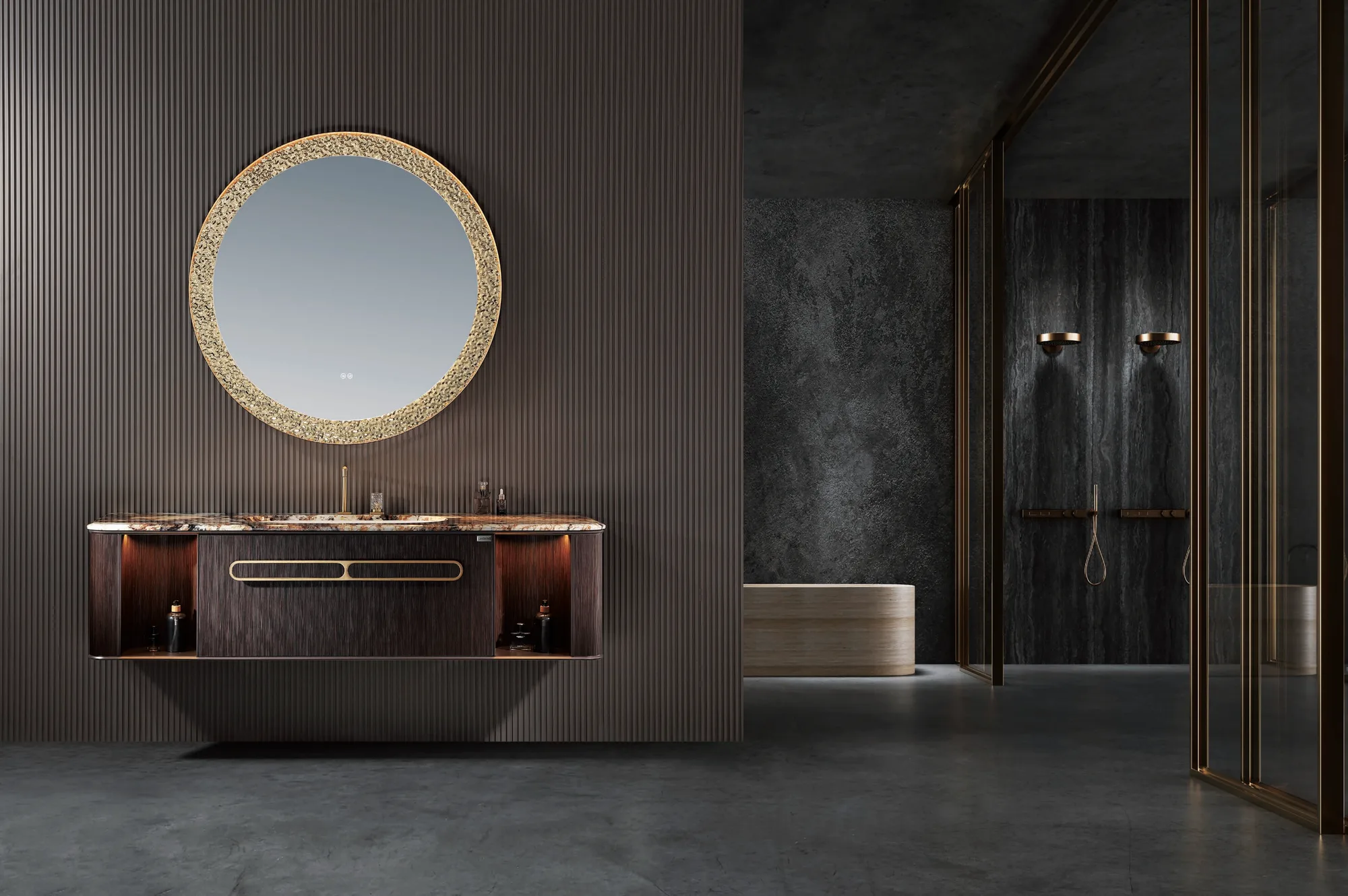 LD-5301 Extra Large Wall-Mounted Bathroom Vanity with Star Pattern Panels & Deco