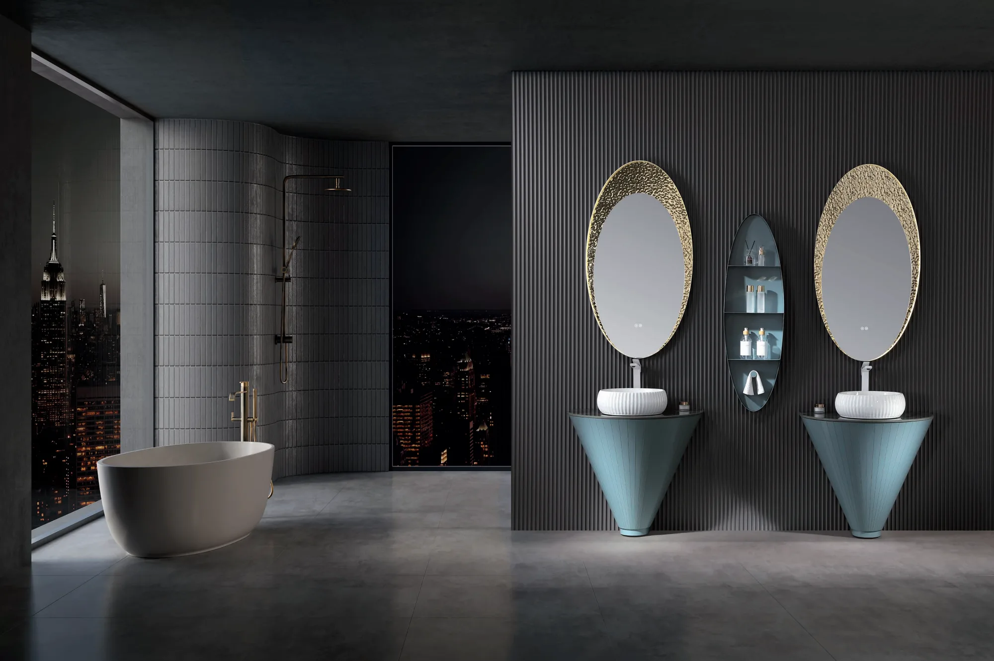 LD-5296 Freestanding Bathroom Vanity with Emerald Green Textured Doors & Rose Go
