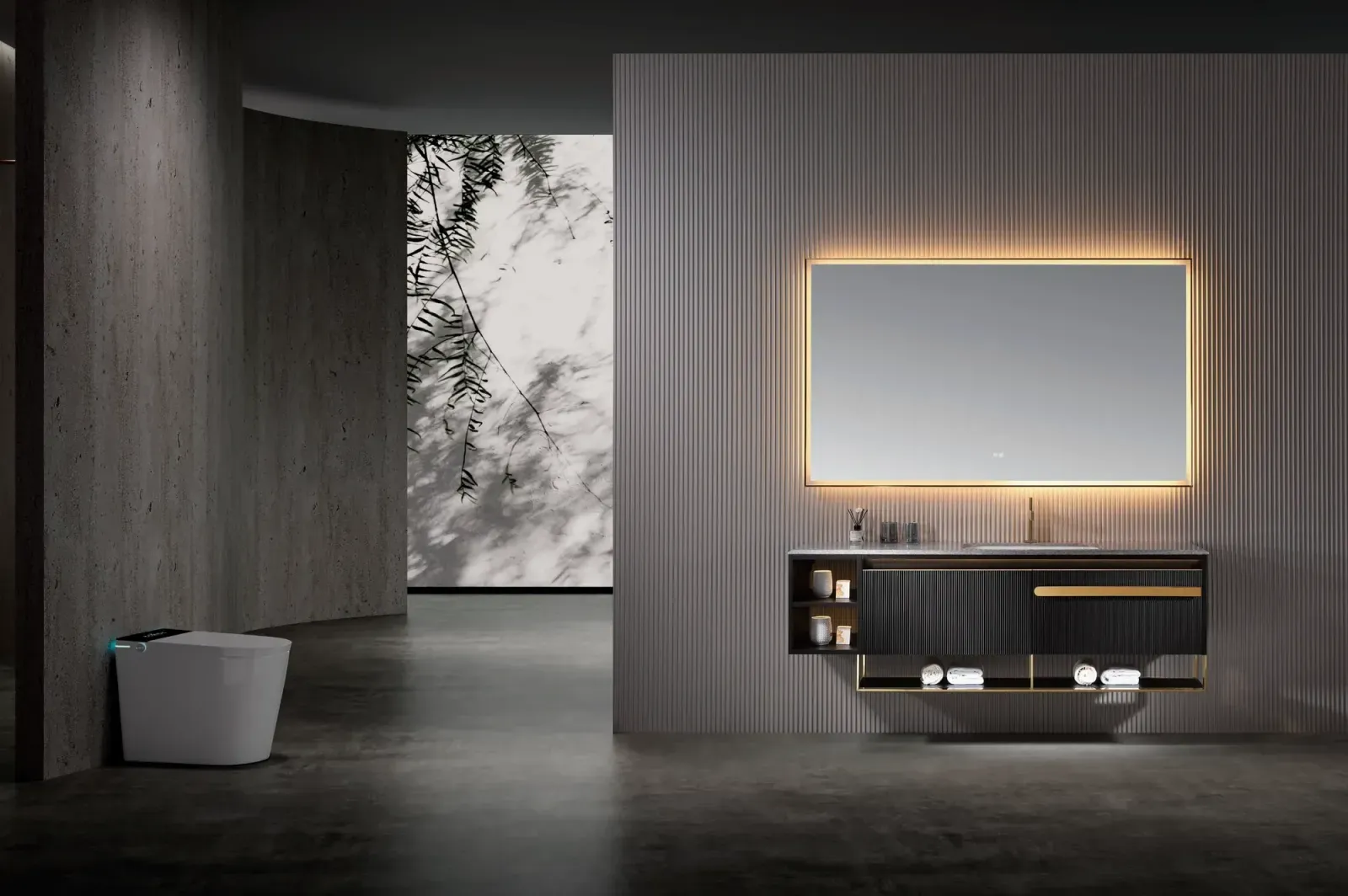LD-5321 Large Modern Bathroom Vanity with Dark Finish & Oversized Rectangular LE