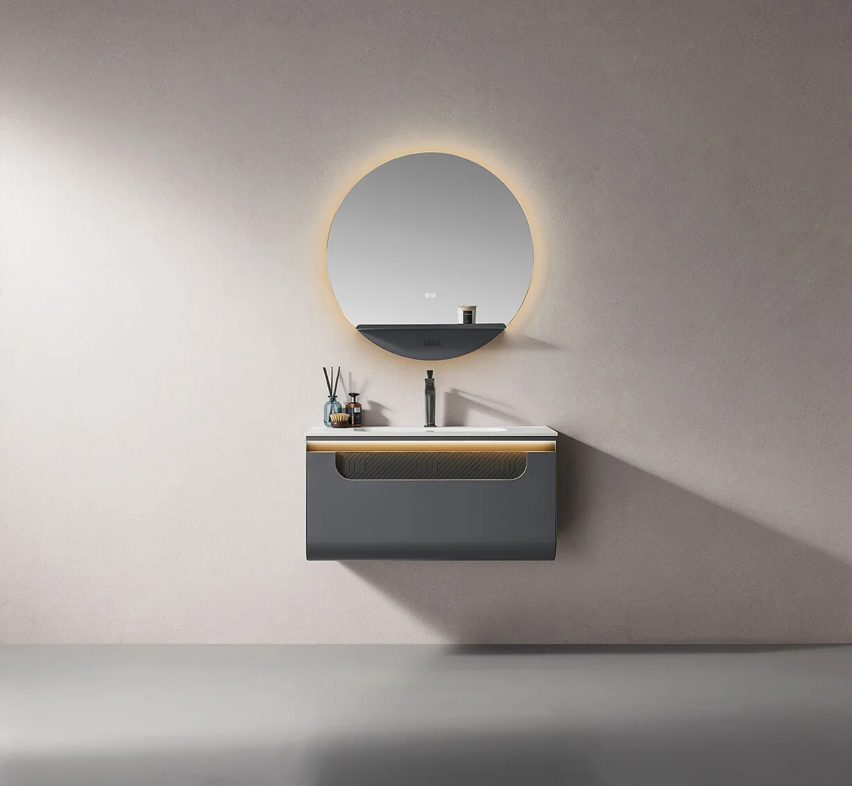 LD-3820 Luxury 35" Wall-Mounted Stainless Steel Bathroom Vanity with LED Mirror 