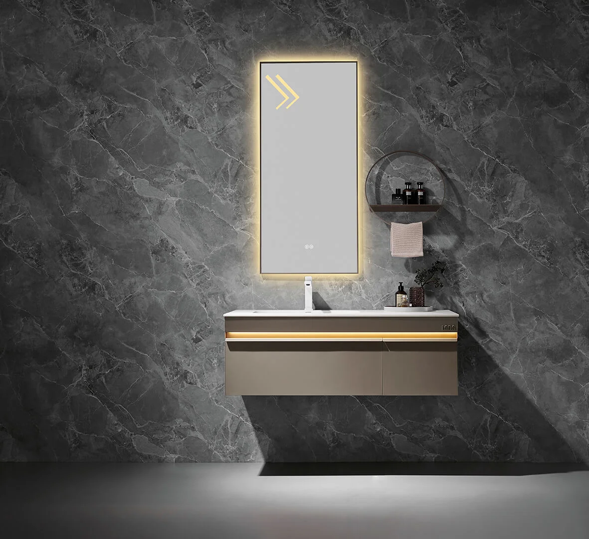 LD-3836 Luxury 47" Wall-Mounted Stainless Steel Bathroom Vanity with LED Mirror 