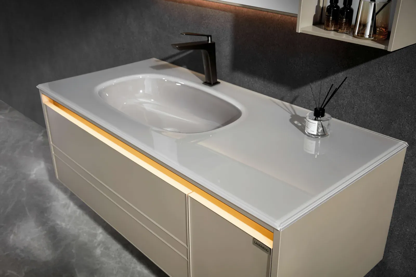 LD-3965 Luxury 47" Wall-Mounted Stainless Steel Bathroom Vanity with Stone Top &
