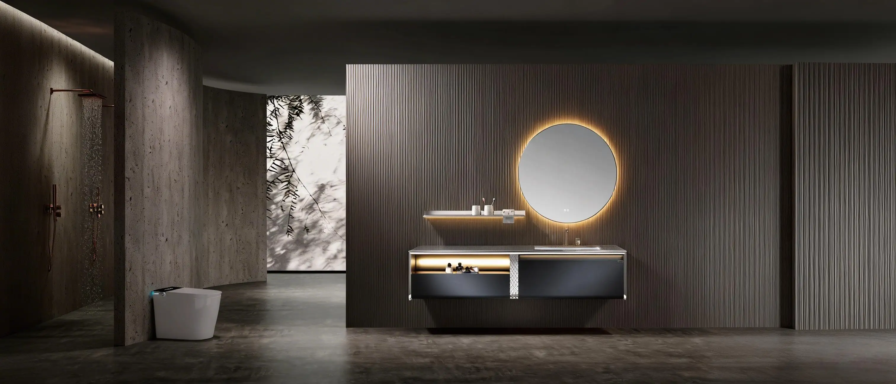 LD-5298 Minimalist Wall-Mounted Bathroom Vanity with Oval Gold-Edge Decorative M