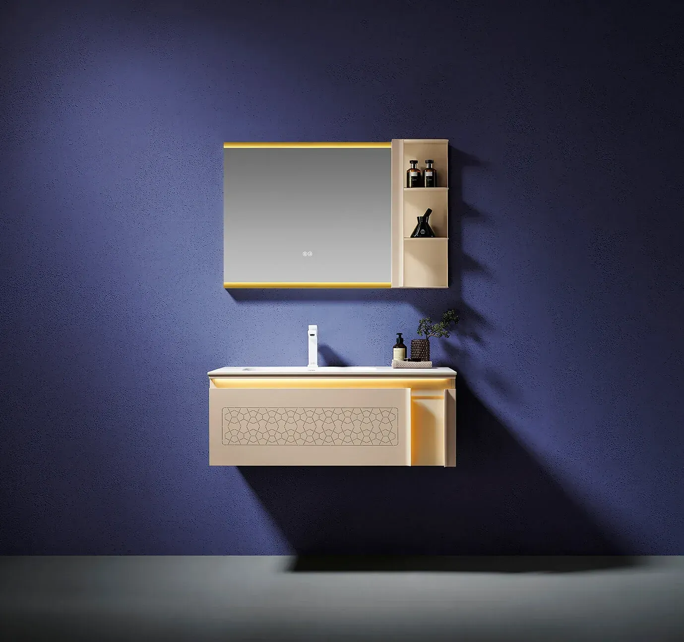 LD-3817 Modern 39" Wall-Mounted Stainless Steel Bathroom Vanity with LED Mirror 