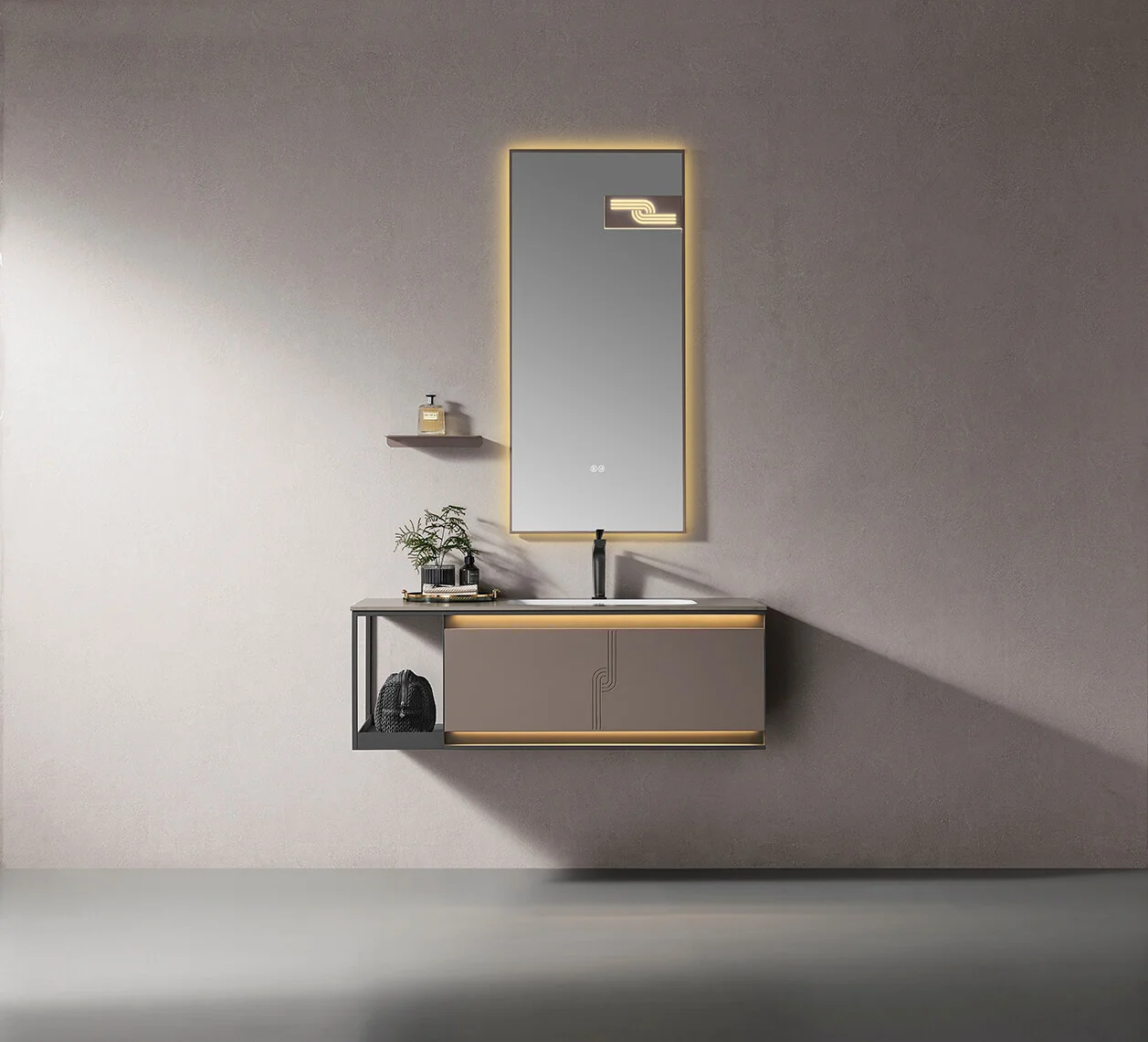 LD-3822 Modern 47" Wall-Mounted Stainless Steel Bathroom Vanity with LED Mirror 