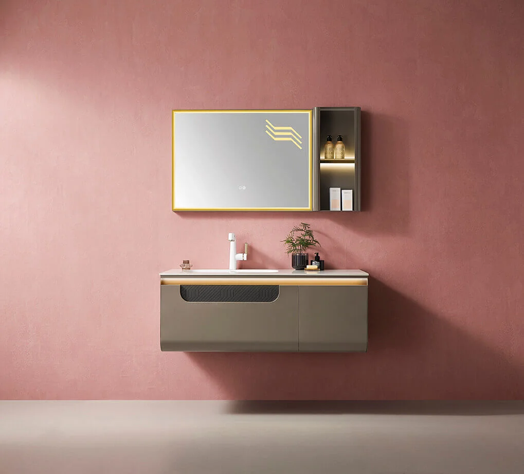 LD-3819 Modern 47" Wall-Mounted Stainless Steel Bathroom Vanity with LED Mirror 