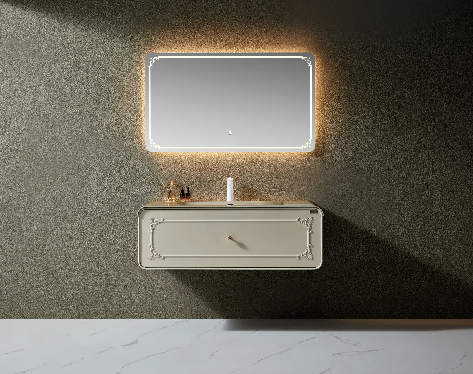 LD-3933 Modern 47" Wall-Mounted Stainless Steel Bathroom Vanity with LED Mirror 