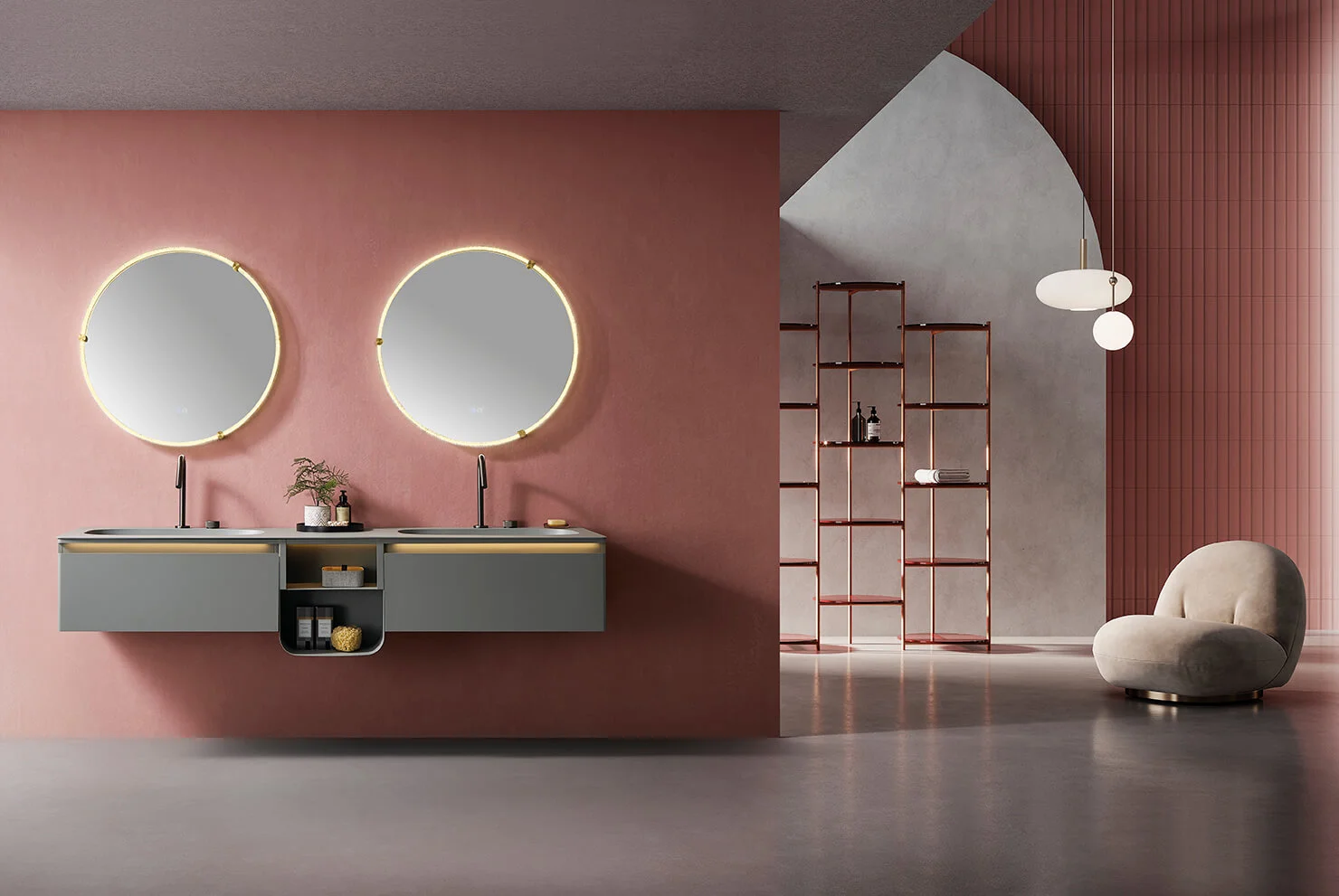 LD-3825 Modern 79" Wall-Mounted Stainless Steel Bathroom Vanity with LED Mirror 