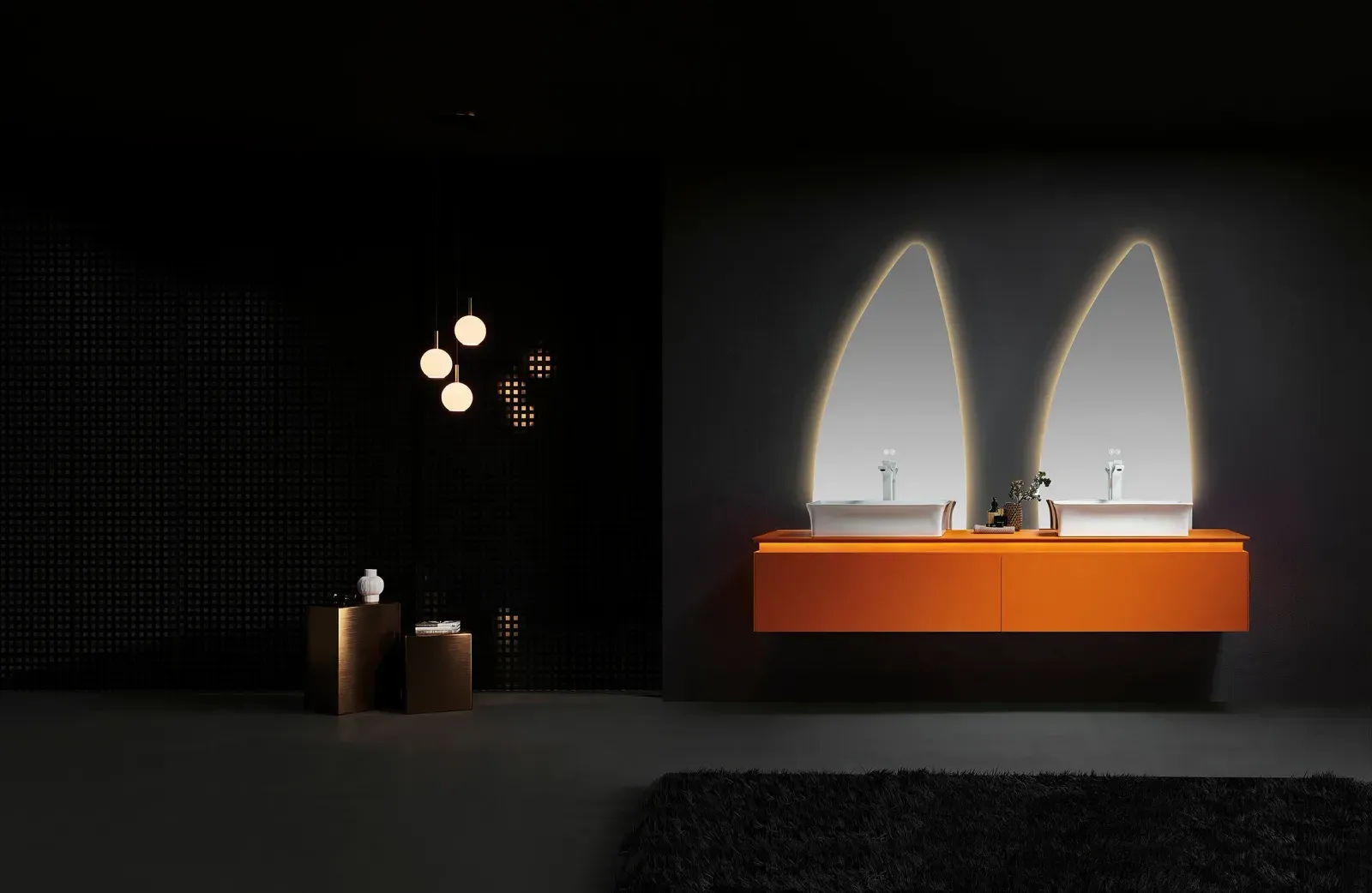 LD-3832 Modern 79" Wall-Mounted Stainless Steel Bathroom Vanity with LED Mirror 